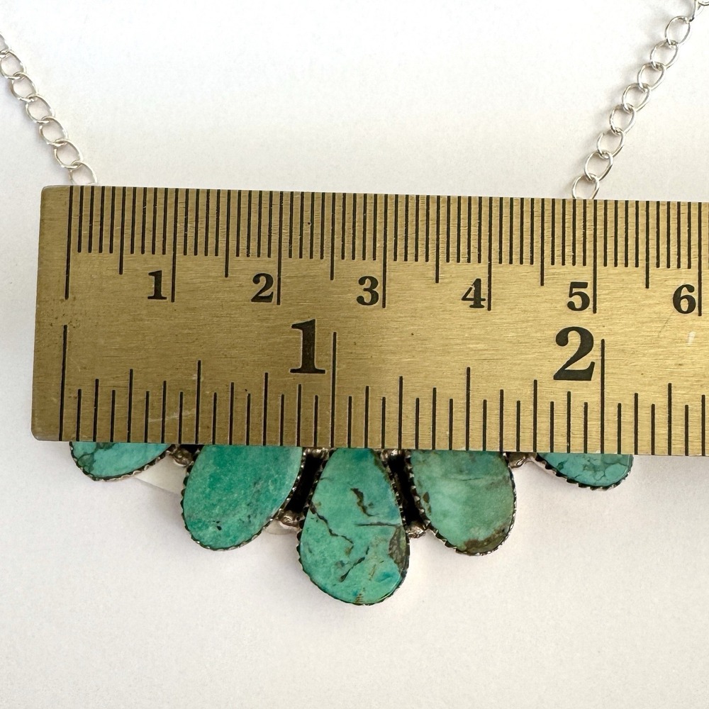 Southwest Turquoise Bar Necklace 20" Adjustable Sterling Signed Hada Handmade - Picture 3 of 6